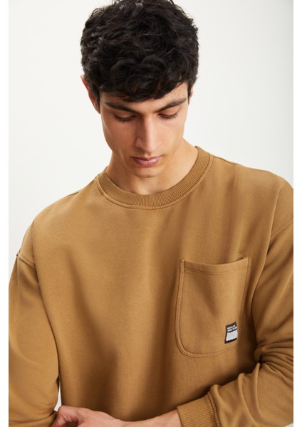 Dımıtrı Erkek Soluk Efektlı Ceplı Süs Etiketli Oversıze Fit Haki Sweatshirt