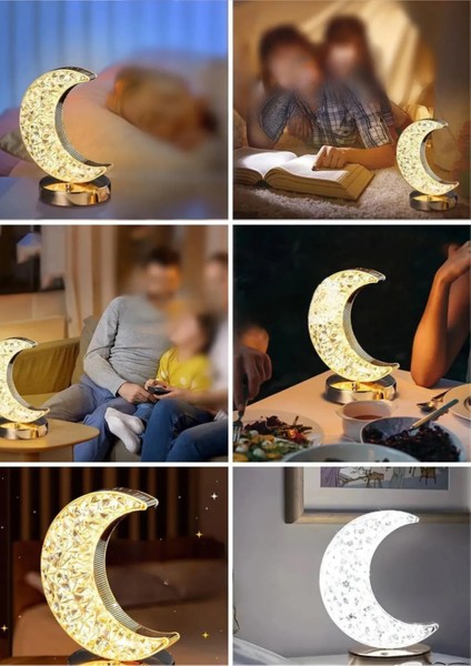 Dekoratif Ay Işığı Hilal Masa Lambası Crystal Moon USB Şarjlı 3 Modlu Ambiyans LED Gece Lambası