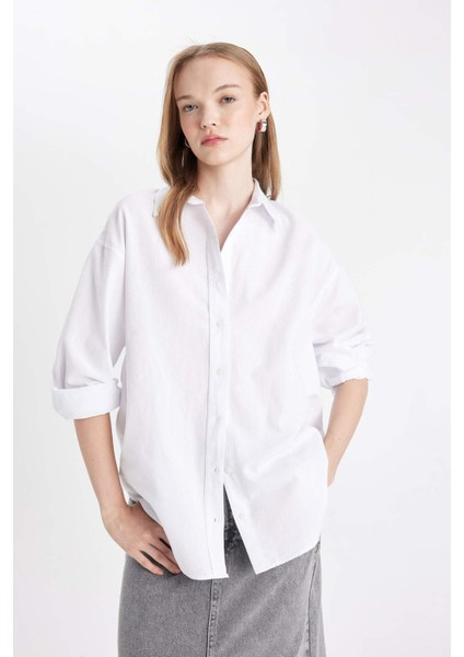 Oversize Geniş Kalıp Basic Düz Oxford Uzun Kollu Gömlek Z4893AZ24AU