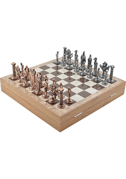 Gifthome Büyük Boy Metal Ingiliz Satranç Takımı Antik ve Rustik Desenli Sandıklı Mdf TAHTASI(36X36X6 Cm.) modelleri