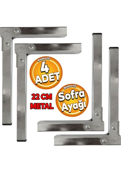 4 Adet 22 cm Metal Katlanır Siyah Taban Yer Sofrası - Sini Altı Mobilya Ayak