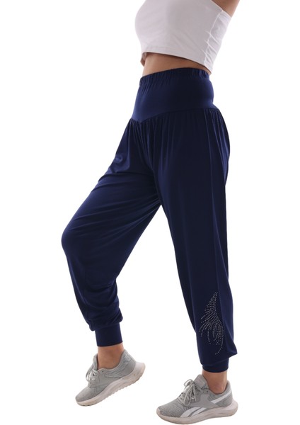 Kadın Taş Baskılı Lacivert Şalvar (Büyük Beden Seçeneğiyle) fiyatları