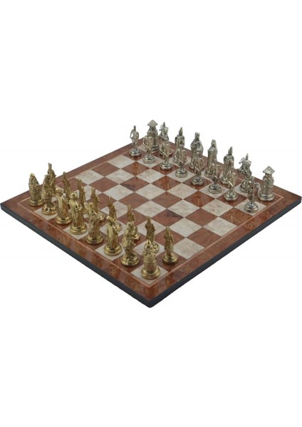 Gifthome Metal Satranç Takımı/seti; Büyük, Osmanlı&bizans, Parlak ve Mocha Desenli Satranç Tahtası