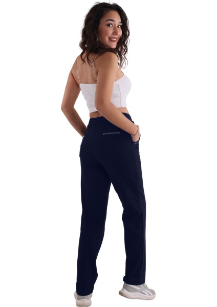 Lacivert Renk Pamuklu Kumaş Taş Baskılı Kadın Eşofman Altı (Büyük Beden Seçeneğiyle) fırsatları