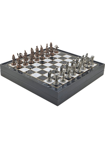 Gifthome Orta Boy Metal Osmanlı-Bizans Satranç Takımı Antik ve Mermer Desenli Sandıklı Mdf TAHTASI(36X36 Cm.)