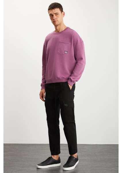 Dımıtrı Erkek Soluk Efektlı Ceplı Süs Etiketli Oversıze Fit Bordo Sweatshirt