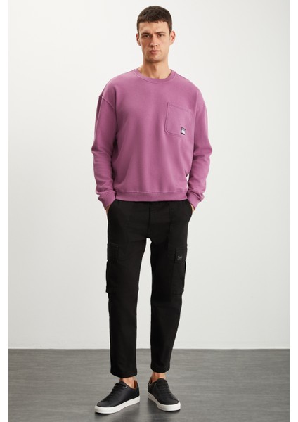 Dımıtrı Erkek Soluk Efektlı Ceplı Süs Etiketli Oversıze Fit Bordo Sweatshirt