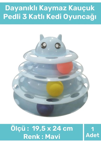 Özel Üretim Dayanıklı Kaymaz Kauçuk Pedli 3 Toplu Eğlenceli 3 Katlı Kedi Oyuncağı 19,5 x 24cm