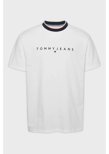 Tommy Jeans Logo Işlemeli % 100 Pamuk Regular Fit Bisiklet Yaka T Shirt Erkek T Shirt DM0DM19733 Ybr