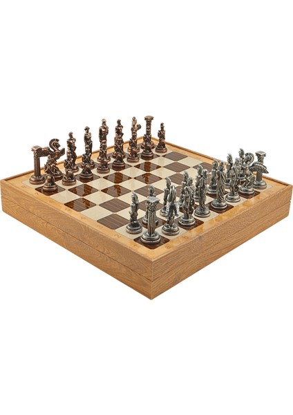 Gifthome Büyük Boy Metal Pegasus Satranç Tk. Antik ve Rustik Desenli Sandıklı Mdf TAHTASI(36X36X6 Cm.)