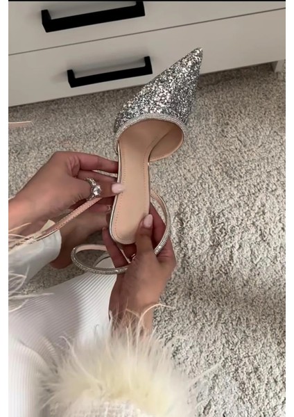 Lady Gümüş Nude Kristal Taşlı Cam Kırığı Şeffaf 8 cm Şeffaf Kadeh Topuklu Düğün Nişan Abiye Ayakkabı modelleri