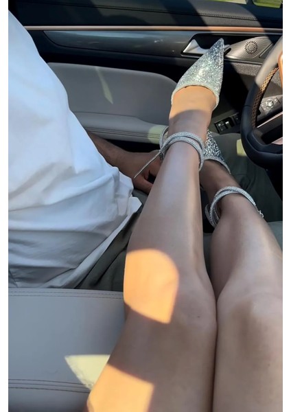 Lady Gümüş Nude Kristal Taşlı Cam Kırığı Şeffaf 8 cm Şeffaf Kadeh Topuklu Düğün Nişan Abiye Ayakkabı