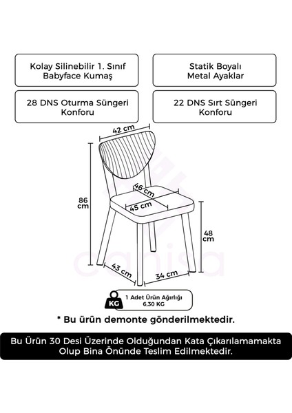 Arfe Serisi 4 Adet Mutfak Sandalyesi Siyah Metal Iskeletli Babyface Kumaş