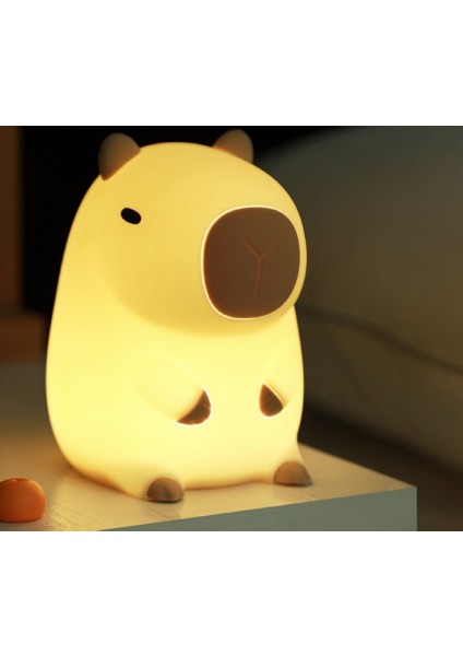 Kapybara Silikon Gece Lambası / Ortam Işığı / Yatak Odası Başucu Lambası, USB Arayüzü Şarj Edilebilir Refakatçi Uyku Işığı Çimdik Sensörü Işığı (Yurt Dışından)