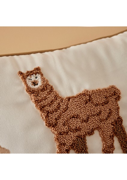 Alpaca Baskılı Punclı Kırlent Bej (30 x 40 cm )