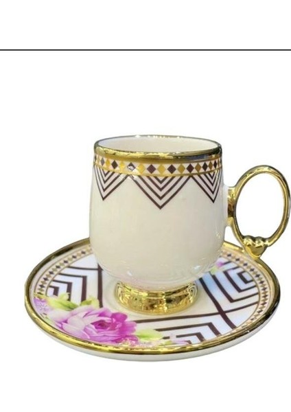 Mor Çiçekli 6 Kişilik Kahve Fincan Takımı