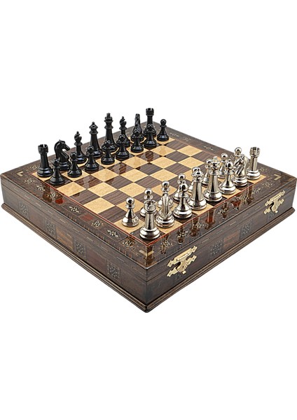 Gifthome Premium Black Metal Klasik Satranç Takımı ve El Imali Masif Ahşap Sandıklı (Ceviz) Tahtası (38X38X6 Cm.) fiyatları
