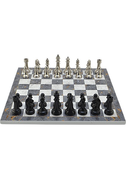 Gifthome Premium Black Metal Klasik Satranç Takımı ve Gri Mermer Desenli Mdf Satranç Tahtası (37X37 Cm.) fırsatları