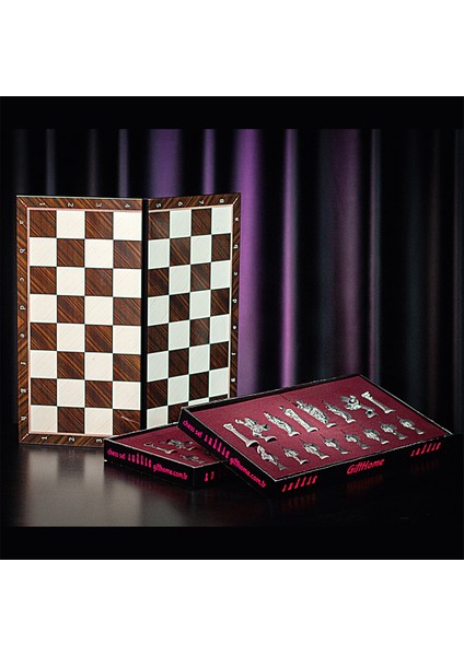 Gifthome Battal Boy Metal Roma Satranç Takımı Antik ve Katlanır Ceviz Desenli Mdf Satranç Tahtası (43X43 Cm.) fiyatları