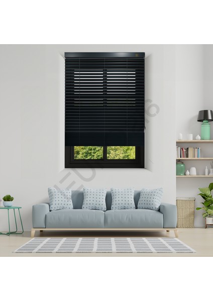 Ahşap Jaluzi Perde 50 mm Gerçek Ahşap Antrasit Renk