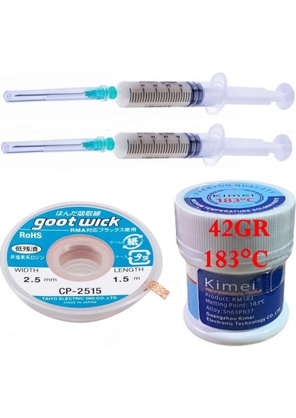 Krem Lehim Solder Paste 183°C Uyumlu 42 gr Flux Lehim Toplama CP-2515 Lehim Emme Teli 2,5 mm