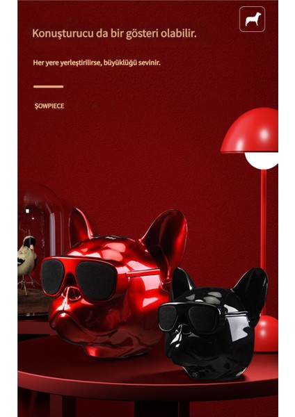 Orta Boy (10*10*9cm) Bulldog Köpek Başlı Bluetooth Hoparlör, Taşınabilir Tws Kablosuz Ses (Yurt Dışından)