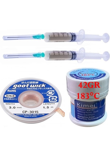 Krem Lehim Solder Paste 183°C Uyumlu 42 gr Flux Lehim Toplama CP-3015 Lehim Emme Teli 3,0 mm