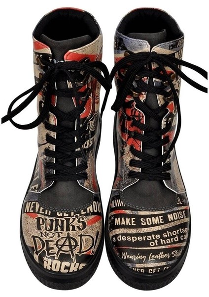 Kadın Vegan Deri Siyah Uzun Bot - British Punk Tasarım modelleri