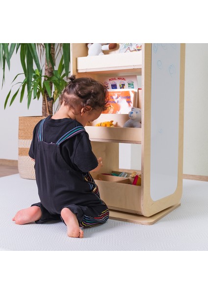 Orfis Kids Montessori Yazı Tahtalı Döner Kitaplık H:90 cm