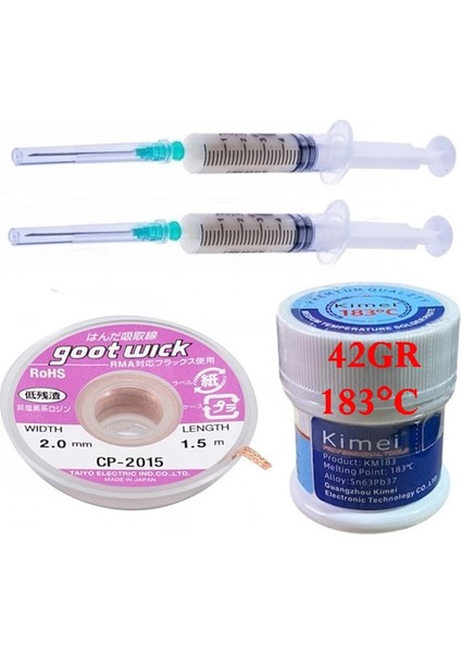 Krem Lehim Kimei Uyumlu Solder Paste 183°C 42G Flux Lehim Toplama CP-2015 Lehim Emme Teli 2 mm Set