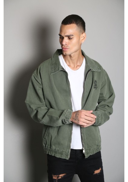 Oversize Haki Baskılı Erkek Fermuarlı Bomber Kot Ceket modelleri