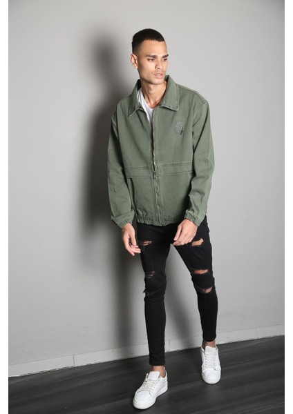 Oversize Haki Baskılı Erkek Fermuarlı Bomber Kot Ceket indirimleri