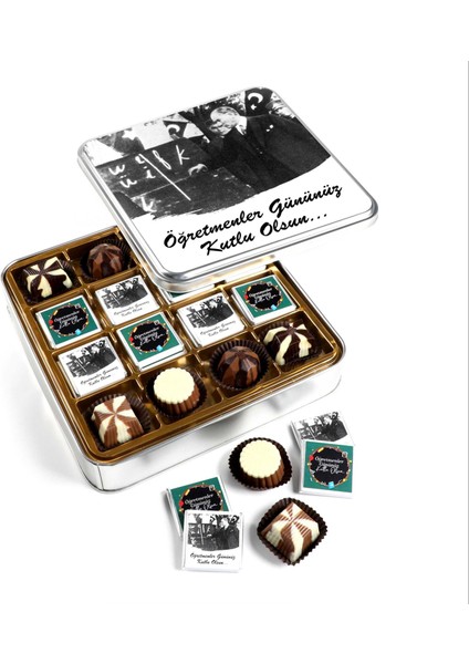 ​Atatürk Temalı Öğretmenler Günü Hediyesi (Madlen & Special Çikolata Metal Kutu)