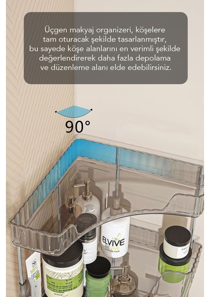 Makyaj Organizeri, Köşelik,üçgen 2 Katlı Çok Amaçlı Banyo, Mutfak, Ofis, Kozmetik, Takı Düzenleyici