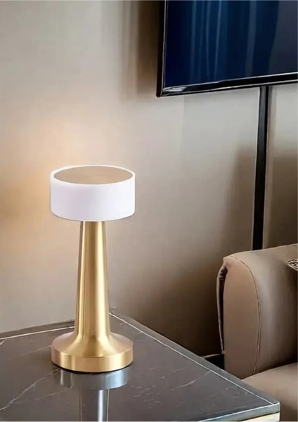 Dekoratif Şarjlı Dokunmatik LED Metal Masa Lambası USB Kablolu Gece Lambası ve Abajur Altın modelleri