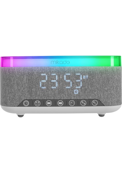 Md-W8 1200MAH 10W Gri Bluetooth-Usb-Kablosuz Şarj Rgb-Gece Lambası Özellikli Alarmlı Saat Speaker