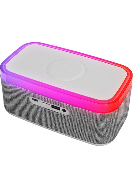 Md-W8 1200MAH 10W Gri Bluetooth-Usb-Kablosuz Şarj Rgb-Gece Lambası Özellikli Alarmlı Saat Speaker