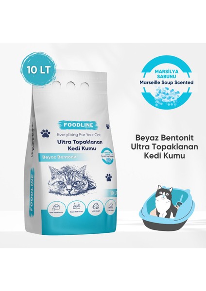 Marsilya Sabunu Kokulu Ince Taneli Bentonit Topaklanan Kedi Kumu 10 Lt