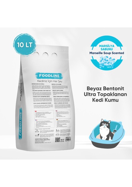 Marsilya Sabunu Kokulu Ince Taneli Bentonit Topaklanan Kedi Kumu 10 Lt