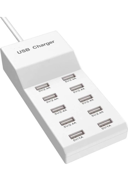 10'lu USB Çoğaltıcı Çoklu Şarj Aleti Fişli USB Hub