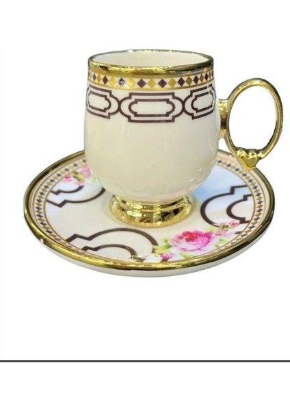 Pembe Çiçekli 6 Kişilik Kahve Fincan Takımı