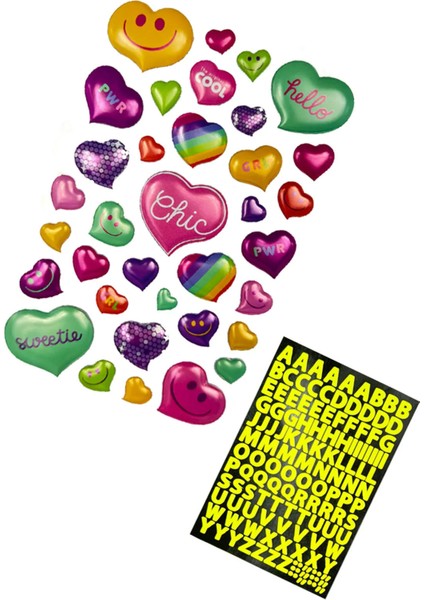 3D Kalpler 35 Parça Sticker Seti ve 140 Harf Çıkartma Seti