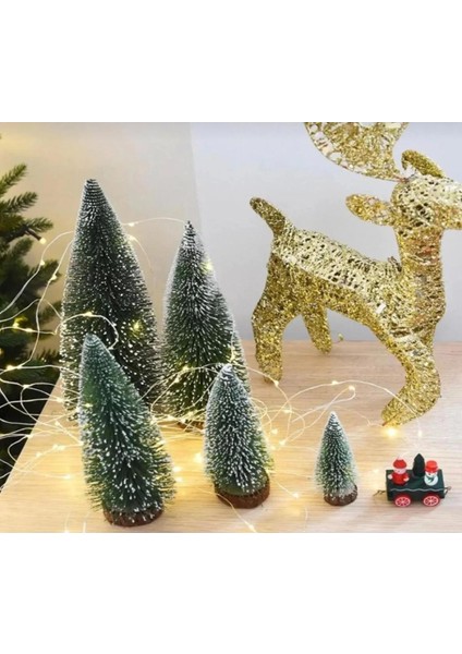 Minyatür 3'lü Yılbaşı Karlı Çam Ağacı Seti Plastik Süsler ile Yeni Yıl Dekorasyonu