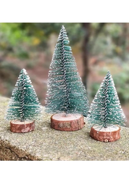 Minyatür 3'lü Yılbaşı Karlı Çam Ağacı Seti Plastik Süsler ile Yeni Yıl Dekorasyonu modelleri