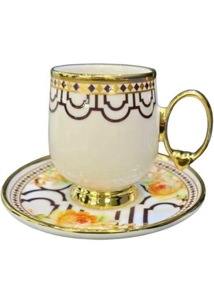 Roykıng Sarı Çiçekli 6 Kişilik Kahve Fincan Takımı