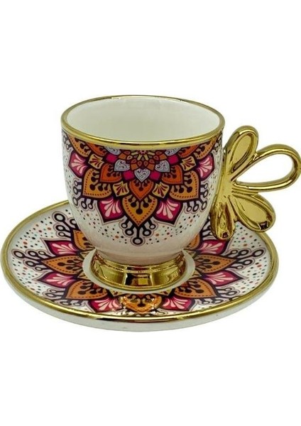 Roykıng Kırmızı Desenli 6 Kişilik Kahve Fincan Takımı