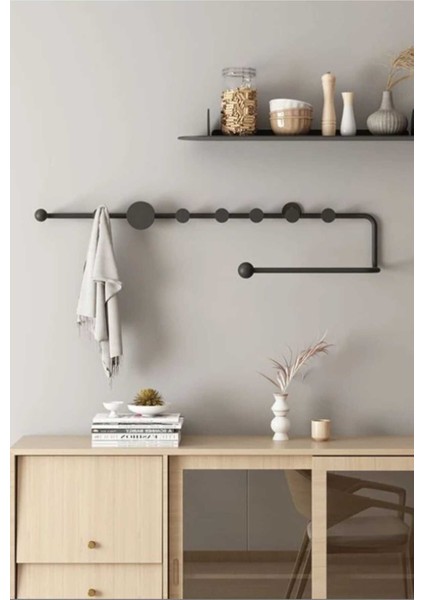 Metal Duvar Askısı Metal Askılık Elbise Askılığı Siyah 80 cm 1060-CN