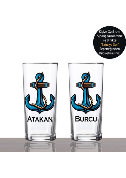 Kişiye Özel Mavi Çapa 2'li Rakı Bardağı