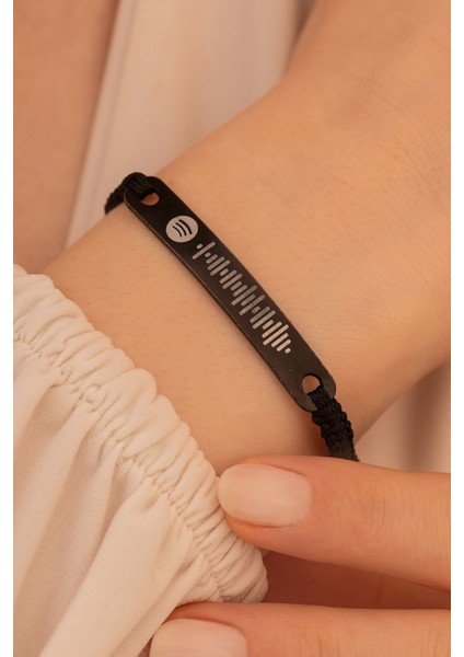 Spotify Kadın Çelik Bileklik Siyah Dikdörtgen Model
