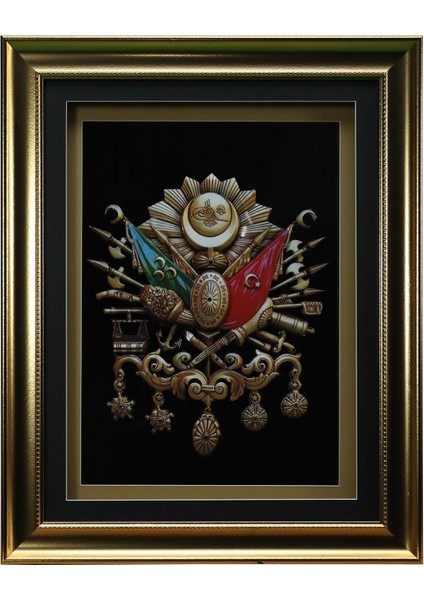 El Işçiliği Osmanlı Tuğrası Kağıt Rolyef Tablo 64 x 50 cm - 6065